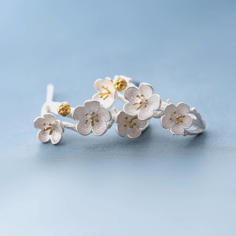 NEW 925 Sterling Silver Flower Climber Earrings A - Picture 3 of 8